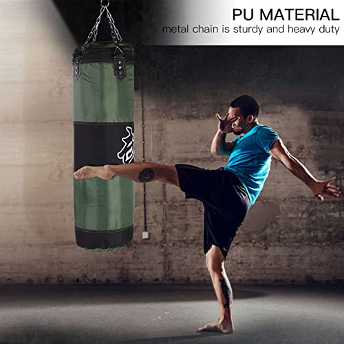 Empty Training Boxing Sandbag Hook Kick Punching Bag for Karate Fight Practice with Chain and Zipper Seal - color: Green, size: 1.2m / 3.9ft