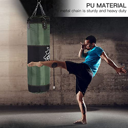 Empty Training Boxing Sandbag Hook Kick Punching Bag for Karate Fight Practice with Chain and Zipper Seal - color: Green, size: 1.2m / 3.9ft