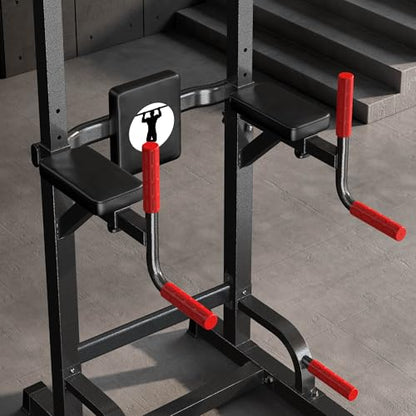 SogesPower Power Tower Pull Up Dip Stand Multi-Function Adjustable Height Workout Equipment Dip Station Fitness Strength Training for Home Gym 330LBS - color: Black