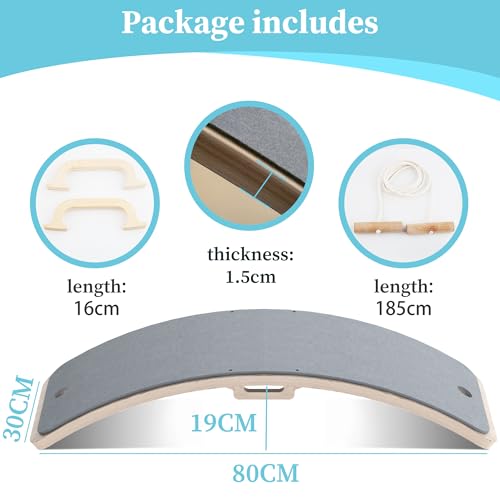 Wooden Wobble Balance Board Kids, 27 Inch Balance Board Toddlers with Natural Wood Board with Rope for Indoor&Outdoor Exercise, Open Ended Learning Toy for Body Training, Birthday