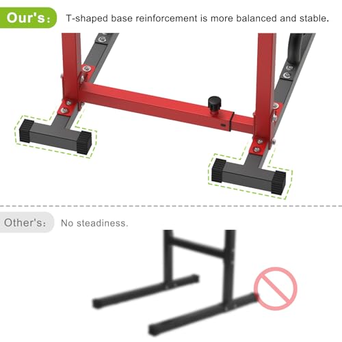 SELEWARE Heavy Duty Dip Bar, Adjustable Width & Height Dip Station Home Gym Fitness Equipment, 800lbs Capacity, Multifunctional Strength Training Dip Stand with Push Up Bar for Tricep Dips, L-Sits - color: Red & Black