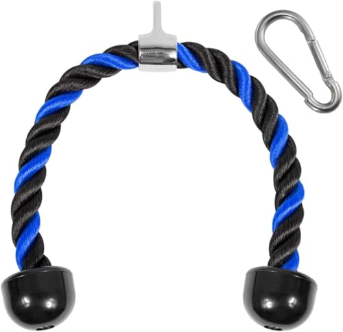 Yes4All Deluxe Tricep Rope Cable Attachment, 27 & 36 inch with 4 Colors, Exercise Machine Attachments Pulley System Gym Pull Down Rope with Carabiner - color: G. 27" Blue Black