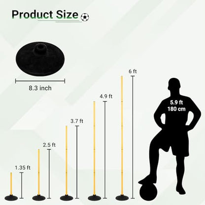 6 FT Agility Poles for Soccer, Basketball, Football, Equestrian, Pet Training, 4/6/8/10 Pack Detachable Soccer Poles w/Rubber Bases, Pole Bending Poles for Horses, Indoor/Outdoor Use - style: 6 Pack