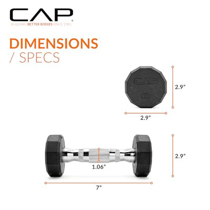 CAP Rubber Coated Dumbbell Weights, Free Weights for Home Gym Strength Training, Anti-Roll Hex Dumbbells with Black, Chrome & Comfort Grip Handles, Singles - size: 3 lb, style: 12-Sided - Chrome Handle
