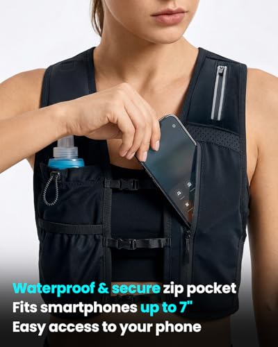 Running Vest for Women Men, Adjustable Running Phone Holder Vest, USA Original Patent, Running Hydration Vest with 500ml Soft Flask, Reflective Running Backpack for Hiking Cycling - size: X-Small-Small