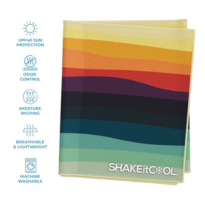 Extended Size Cooling Towel – Be Cool in Style - Heat Relief, Soft, Lightweight, Sun Protection, Easy Clean - Perfect for Biking, Hiking, Running, Yoga, Golf, Gardening - Sunset Wave M - color: Sunset Wave