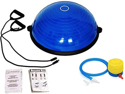Half Ball Balance Trainer, Half Yoga Balance Board Exercise Ball for Full Body Workout, Stability Ball Platform, Core AB Training Strength Home Workout Fitness Physical Therapy, 2 Resistance Bands