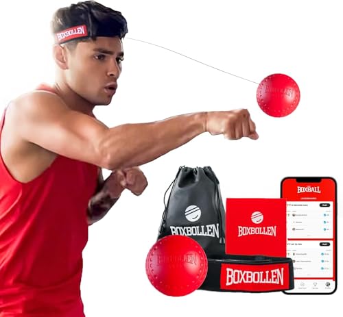 Boxbollen® Boxing Reflex Ball - Celebrity-Endorsed Home Workout Game - App-Connected Punch Counter - Hand Eye Coordination Training Ball - Christmas Gift for Boxers, All Ages - Stocking Stuffer - color: Red