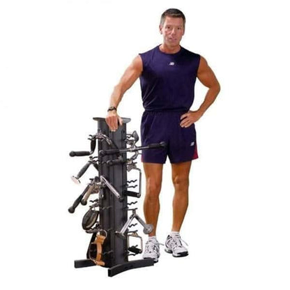 Body-Solid Vertical Gym Organizer Package with Lat and Curl Bar, Revolving Bars, Tricep Pressdown and Handles, Compact Storage Rack for 20 Handles & Straps, Home Accessories Organization - style: Rack Only
