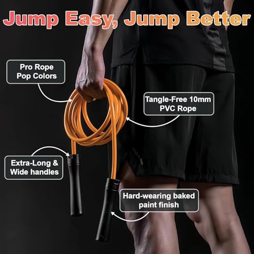Weighted Jump Rope, 1LB Tangle-Free Ball Bearing Rapid Speed Skipping Rope for Men Women, Adjustable 9mm Cotton & PVC Rope with Alum Handle for Boxing MMA Weight-Loss Athletic Workout Fitness
