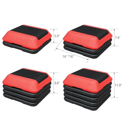 Prime Height-Adjustable Step Aerobics Platform Fitness Equipment Stepper Trainer Exercise Step Platform with 4 Riser