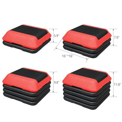 16" x 16" High Aerobic Step Aerobics Stepper Platform with 4 Risers, Exercise Workout Stepper, Home Gym Equipment, Fitness Step Platform, Adjustable Aerobic Stepper - color: Black+Red