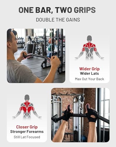 Mikolo 2-in-1 Lat Pulldown Bar, Narrow and Wide Grip Lat Pull Down Attachments for Home Gym,Neutral Grip Cable Machine Attachments for Back and Upper Body Training