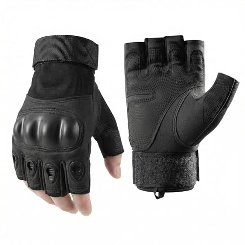 Adult Fingerless Motorcycle Gloves - Soft Shell Protection,Breathable Grip,Wrist Support for Motorbike Riding,Exercise & Fitness,Tactical Training,Cycling,Wild Survival Black L