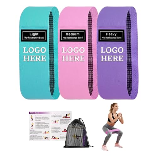 Muka 3 Pcs Custom Fabric Resistance Bands Embroidered with Logo, Booty Stretch Band Loops Elastic Straps for Legs Glute Thigh - color: Assorted