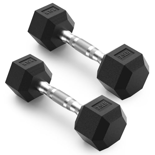 PAPABABE HEX Dumbbell Set 2.5-125lb, Rubber Encased Home Gym Dumbbells, Exercise & Fitness Weights Dumbbells for Women & Men, Hand Weight for Strength Training - size: 7.5 lb, Pair, style: Chrome Handle