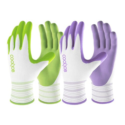 COOLJOB 6 Pairs Gardening Gloves for Women, Breathable Rubber Coated, M - color: Lavender Purple, Apple Green, size: Medium (Pack of 6)
