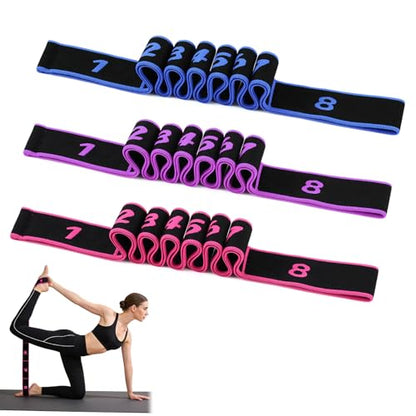 Fitness Resistance Bands with Handles, Adjustable Stretching & Yoga Band for Full Body, 8-Section Elastic Training Band with Clear Marking for Yoga, Stretching, Pilates