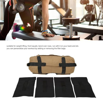 Multi-Purpose Fitness Sandbag with Filler Bags and 6 Handles, Oxford Fabric Training Weight Bag, for Indoor Gym - color: Khaki
