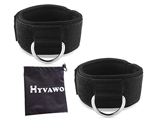 Ankle Straps Neoprene Padded Fitness Wrist Cuffs with D Ring High Strength Exercises Gym Pulley Strap for Cable Machines (Black 2 Pack)