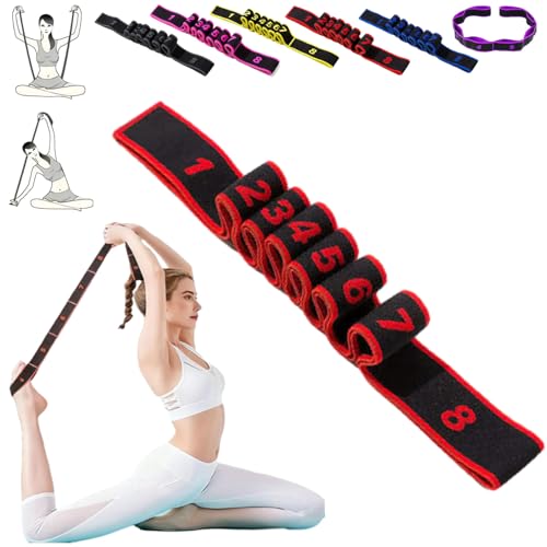Fitness Resistance Band for Stretching and Yoga, Numbered Resistance Bands, 8 Loops Elastic Strap for Full Body Stretching Shaping, Progressive Flexibility Tool, Home Gym Gear - color: Red