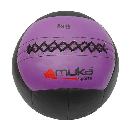 5 kg Wall Ball Soft Synthetic Leather Shell Weighted Medicine Ball for Pilates, Yoga, Strength Training & Physical Therapy with Non-Slippery Grip - color: Black & Purple