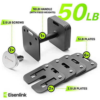 Eisenlink Adjustable Dumbbell Set, 10-50/80lb, 5lb Increments, Quick-Lock - size: 50LB