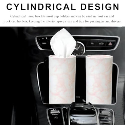 4PCS Car Tissue Holder, Car Cup Holder Convenient Travel Tissue Tube Box with Facial Tissues, Portable Round Tissues Holder Paper Towel Cylinder for Car Home Office (Marble Pink)