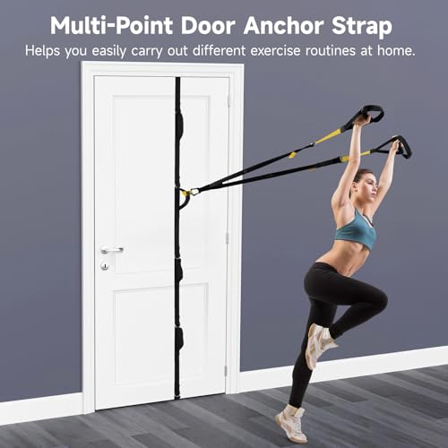 Door Anchor Strap for Resistance Bands, Multi Point Door Exercise Anchor with 5 Fixed Loops, Portable Gym Attachment, Home Workout Equipment for Pulls, Flys, Kicks, and Presses