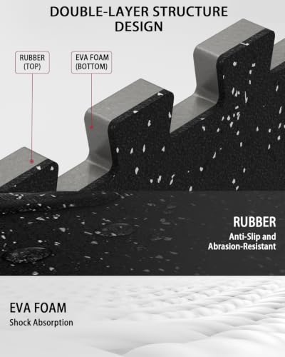 Mikolo 0.56'' Thick 12 Pcs 48 Sq Ft Gym Flooring Mats, High-Density EVA Foam with Rubber Top, Interlocking Exercise Equipment Mats for Home Gym, Protective Workout Mat