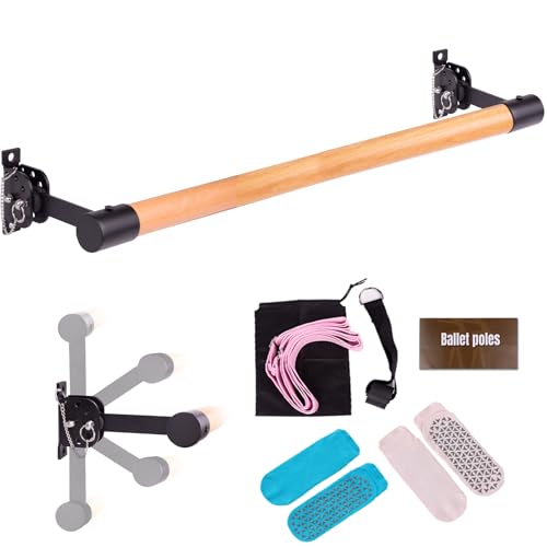 Adjustable Ballet Barre For Home,3Ft Wall Mounted Ballet Barre,Solid Wood Ballet Barre For Home,Ballet Bar with Ballet Stretch Band and Two Yoga Socks,Suitable For Dance Training,Pilates,Fitness