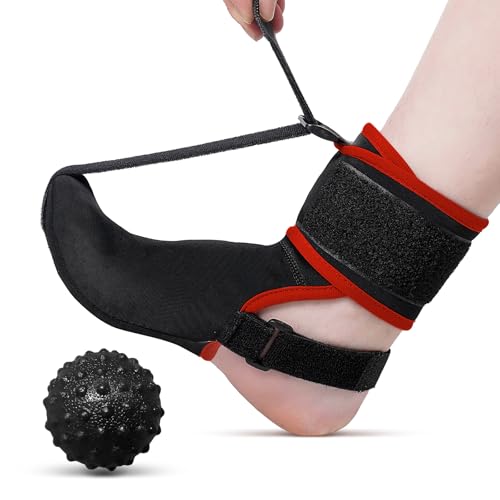 Plantar Fasciitis Night Splint Sock with Massage Ball for Plantar Fasciitis Relief, Soft Plantar Fasciitis Brace for Sleeping Achilles Tendonitis Heel Pain Flat-arch for Women and Men, Medium-Red (1, Red, Medium)