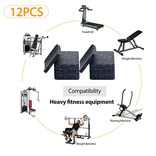 Treadmill Mat Pads - 12 PCS Bulk Pack High Density Rubber Squares for Multiple Exercise Equipment - Anti-Vibration Noise Dampening Pads for Rower, Stationary Bike, Weight Bench - size: 3.94" x 3.94" x 0.5"
