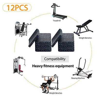 Treadmill Mat Pads - 12 PCS Bulk Pack High Density Rubber Squares for Multiple Exercise Equipment - Anti-Vibration Noise Dampening Pads for Rower, Stationary Bike, Weight Bench - size: 3.94" x 3.94" x 0.5"