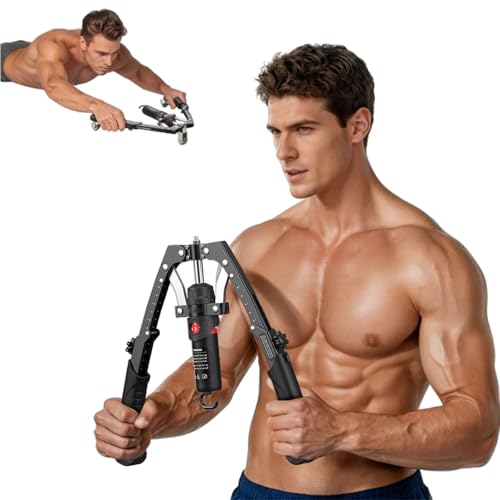 Mymus CoreFlex Twister Pro, Hydraulic Power Chest Press Machine, All-in-One Adjustable Hydraulic Arm Exerciser Twister Bar, 22-440lbs, 2-in-1 Chest Trainer with Ab Roller Wheel