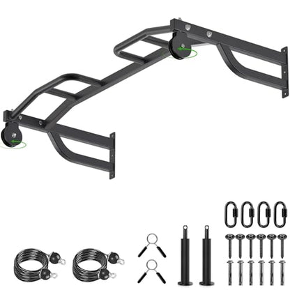 Kipika 48" Ceiling Mounted Pull Up Bar, Heavy Duty Multi-Grip Chin Up Bar,Mounted Pullup Bar, Adjustable Height, Pull Up Bands for Chin Ups & Body Stretching, Ideal for Home Gym and Strength Training - color: 48" Pull Up Bar with 2 Pulleys