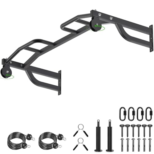 Kipika 48" Ceiling Mounted Pull Up Bar, Heavy Duty Multi-Grip Chin Up Bar,Mounted Pullup Bar, Adjustable Height, Pull Up Bands for Chin Ups & Body Stretching, Ideal for Home Gym and Strength Training - color: 48" Pull Up Bar with 2 Pulleys