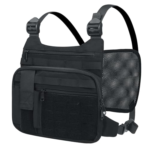 KINGSLONG Running Chest Pack, EDC Travel Pack for Hiking (B-Black)