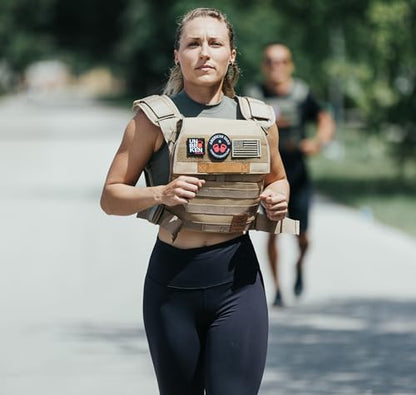 Adjustable Weighted Vest, WOD Cross Fitness, Weight Plates Carrier for Strength and Endurance Training and Running. For Men or for Women, 2 Patches Included [Tan]