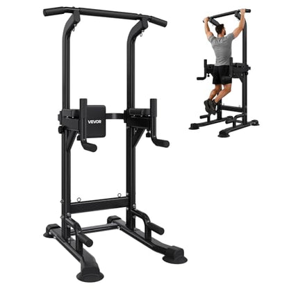 VEVOR Pull Up Bar, 330 LBS Power Tower Dip Station, Workout Dip Station with H-Shaped Stable Base & Back Pad, Adjustable 12 Level Height Free Standing Chin Up Bar for Back, 4-Level Adjustable Back Pad