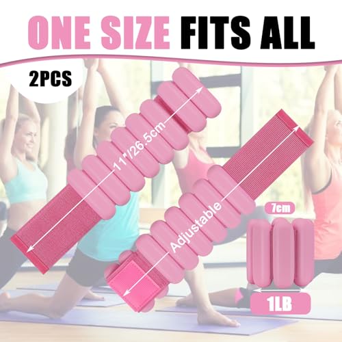 Ankle Weights for Women Wrist Weight: Adjustable Arm Weight Set for Yoga Barre Pilates Walking Aerobics Pool Exercise, Pack of 2, 2Lbs(1 Lbs each), Pink
