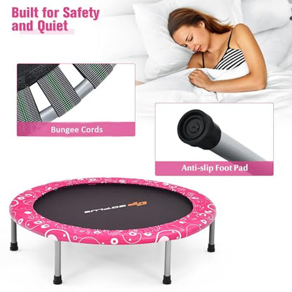 Goplus 36” Foldable Mini Trampoline for Kids, Toddler Trampoline with Full Covered Handle and Safety Pad, Portable Fitness Rebounder for Indoor Outdoor, Max Load 330 LBS