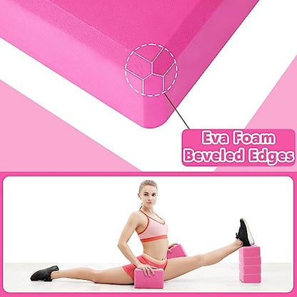 Honoson 20 Pcs Yoga Blocks Bulk 9''x6''x3'' High Density EVA Foam Blocks for Exercise Pilates Meditation, Lightweight Non-slip Surface, Improve Strength Balance Flexibility - color: Rose Red