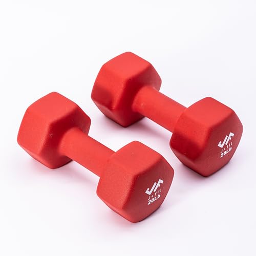 JFIT Dumbbell Pairs or Sets – Neoprene & Vinyl Coated Hand Weights for Home Gym, Strength Training, Aerobics, Cardio Exercise and Fitness - size: 20 lbs (Pair), style: Dumbbell Pair