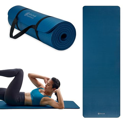 Gaiam Yoga Mat, Pilates & Exercise Mat, Thick Mat 2/5" (10mm) Workout Mat with Easy-Cinch Carrying Strap for Home & Gym Workouts - color: Navy