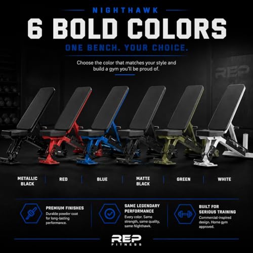 Rep Nighthawk Adjustable Weight Bench | Home Gym Incline Decline Flat Workout Bench | Heavy Duty Fitness and Strength Training Equipment | Foldable Space Saving Design