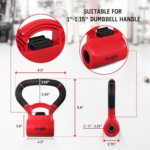 Yes4All Kettlebells Grip, Dumbbell Grip Handle, Convert Dumbbells into Kettlebell for Home Gym, Kettlebell for Weights Plate - color: C. Red/ Black