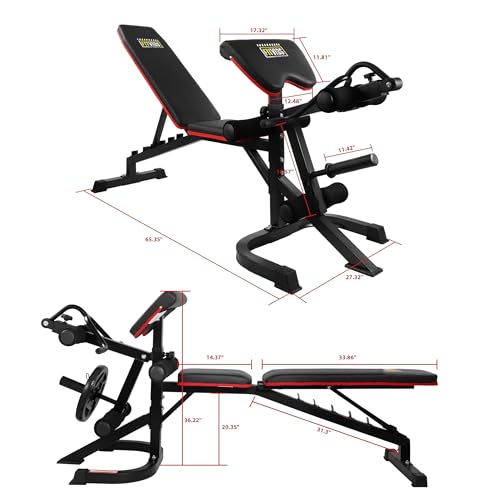 Fitvids Adjustable Weight Bench, Workout Bench for Home Gym, Adjustable 6 Position Utility Bench with Leg Extension and Preacher Pad, Leg Extension and Curl Machine, Multiple Styles