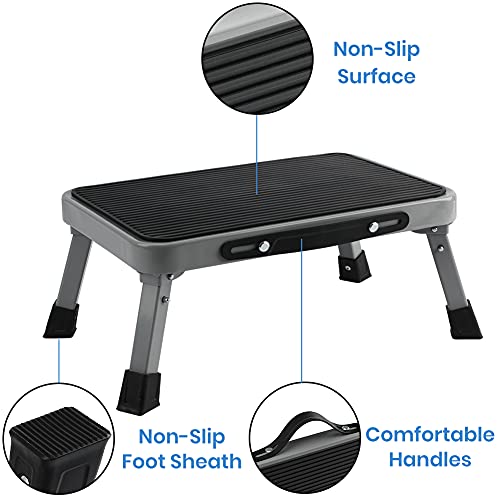 TreeLen 1-Step 330lbs Capacity Folding Metal Step Stool, Portable Step Ladder, Non-Slip, Sturdy - color: 1-step Standard