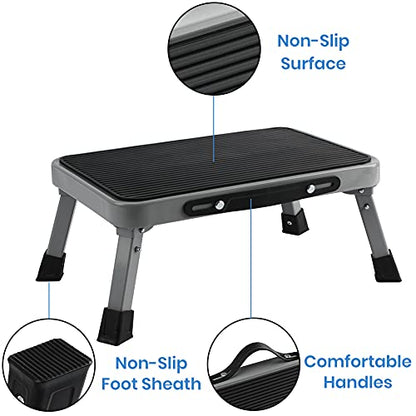TreeLen 1-Step 330lbs Capacity Folding Metal Step Stool, Portable Step Ladder, Non-Slip, Sturdy - color: 1-step Standard